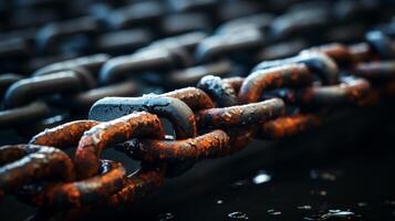 close up of a metal chain. chain with links. a background with a heavy metal chain. AI Generative photo