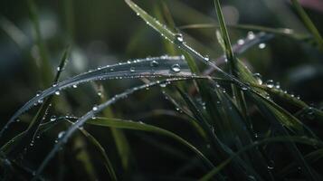 Grass field in sunny morning. AI Generative photo