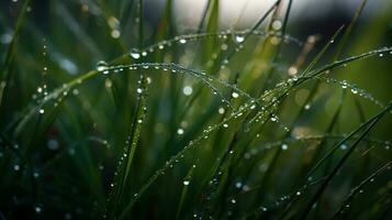 Grass field in sunny morning. AI Generative photo