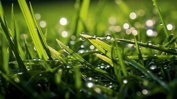 Grass field in sunny morning. AI Generative photo