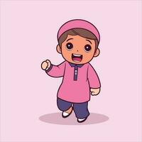 Cute moslem character Cartoon Vector Icon Illustration. Flat Cartoon Style