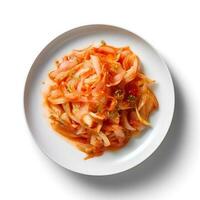 Food photography of kimchi on plate isolated on white background. Generative AI photo
