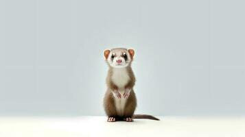 Photo of a ferret on white background. Generative AI