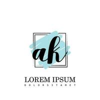 AK Initial Letter handwriting logo with square brush template vector