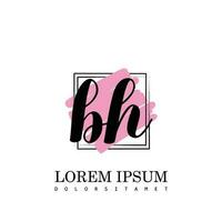 BH Initial Letter handwriting logo with square brush template vector