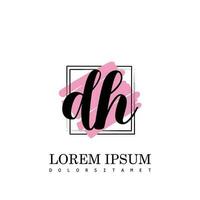 DH Initial Letter handwriting logo with square brush template vector