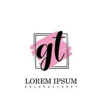 GT Initial Letter handwriting logo with square brush template vector