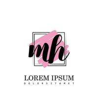 MH Initial Letter handwriting logo with square brush template vector