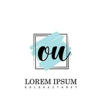 OU Initial Letter handwriting logo with square brush template vector