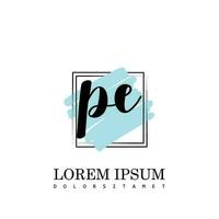 PE Initial Letter handwriting logo with square brush template vector