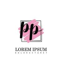 PP Initial Letter handwriting logo with square brush template vector