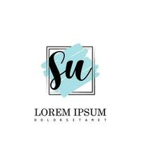 SU Initial Letter handwriting logo with square brush template vector