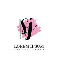 SJ Initial Letter handwriting logo with square brush template vector