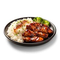 Food photography of Teriyaki Chicken on plate isolated on white background. Generative AI photo