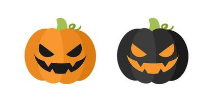 Scary spooky smile pumpkin jack o lantern set. Traditional decoration symbol of halloween trick or treat holiday celebration. Vector illustration isolated on white background
