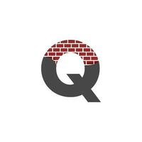 Letter Q with Brick Wall logo vector design building company, Creative Initial letter and wall logo template