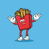 French fries flat cartoon icon isolated on blue background. Simple French fries in flat style, vector illustration for web and mobile design. Fast food elements vector sign symbol