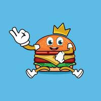 Burger King flat cartoon icon isolated on blue background. Simple Burger in flat style, vector illustration for web and mobile design. Fast food elements vector sign symbol