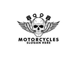 Motorcycle Vintage with Skull logo concept in black and white colors isolated vector illustration