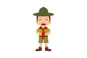 happy cute little kid boy wear scout uniform vector