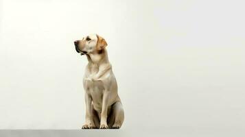 foto de un Labrador perdiguero en blanco antecedentes. generativo ai