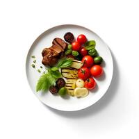 comida fotografía de crudo comida en plato aislado en blanco antecedentes. generativo ai foto