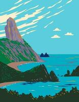 Do Meio and Conceicao beaches in Fernando de Noronha Pernambuco Brazil WPA Art Deco Poster vector