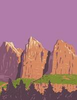 The Three Patriarchs in Zion National Park Utah USA WPA Art Poster vector