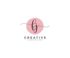 initial FJ Feminine logo beauty monogram and elegant logo design, handwriting logo of initial signature, wedding, fashion, floral and botanical with creative template. vector