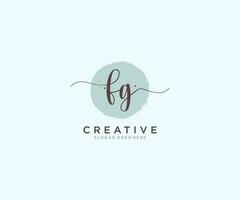 initial FG Feminine logo beauty monogram and elegant logo design, handwriting logo of initial signature, wedding, fashion, floral and botanical with creative template. vector