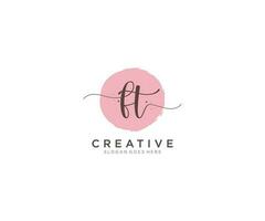 initial FT Feminine logo beauty monogram and elegant logo design, handwriting logo of initial signature, wedding, fashion, floral and botanical with creative template. vector