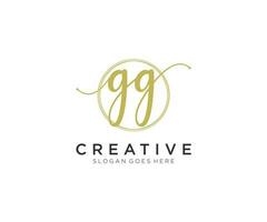 initial GG Feminine logo beauty monogram and elegant logo design, handwriting logo of initial signature, wedding, fashion, floral and botanical with creative template. vector