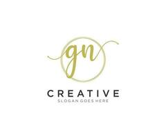 initial GN Feminine logo beauty monogram and elegant logo design, handwriting logo of initial signature, wedding, fashion, floral and botanical with creative template. vector