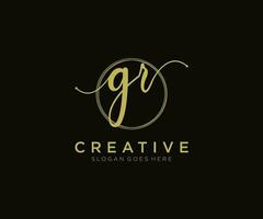 initial GR Feminine logo beauty monogram and elegant logo design, handwriting logo of initial signature, wedding, fashion, floral and botanical with creative template. vector