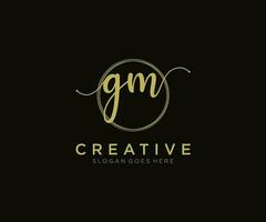 initial GM Feminine logo beauty monogram and elegant logo design, handwriting logo of initial signature, wedding, fashion, floral and botanical with creative template. vector