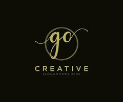 initial GO Feminine logo beauty monogram and elegant logo design, handwriting logo of initial signature, wedding, fashion, floral and botanical with creative template. vector