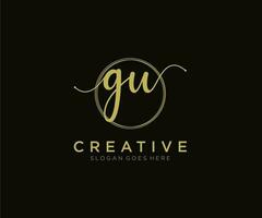 initial GU Feminine logo beauty monogram and elegant logo design, handwriting logo of initial signature, wedding, fashion, floral and botanical with creative template. vector