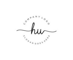 initial HU Feminine logo beauty monogram and elegant logo design, handwriting logo of initial signature, wedding, fashion, floral and botanical with creative template. vector