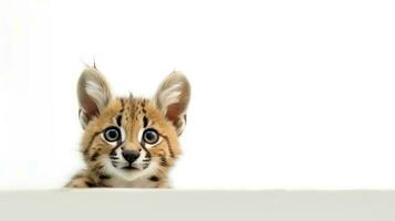 Photo of a serval on white background. Generative AI