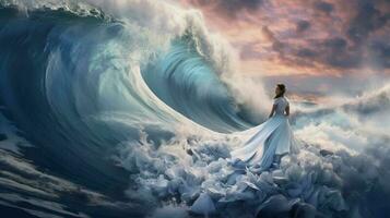 bride with wave illustration template background photo