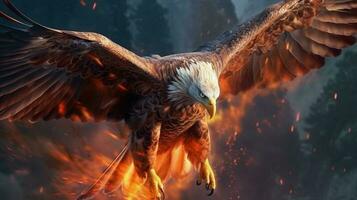 águila volador con fuego diseño ilustración foto