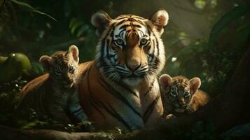 tiger mom with cub illustration design background photo