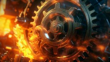 gear tech with fire illustration design background photo