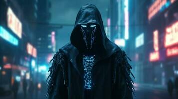 grim reaper with cyberpunk illustration design photo