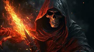 grim reaper with fire design illustration photo