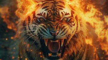 tigre con ilustración de fuego foto