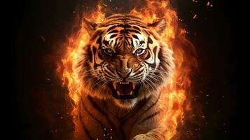 tiger with fire illustration template background photo