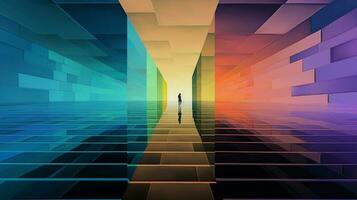 people with rainbow color background design photo