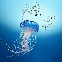 jellyfish blue color swim in the sea photo