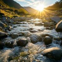 small river under the morning sun illustration photo